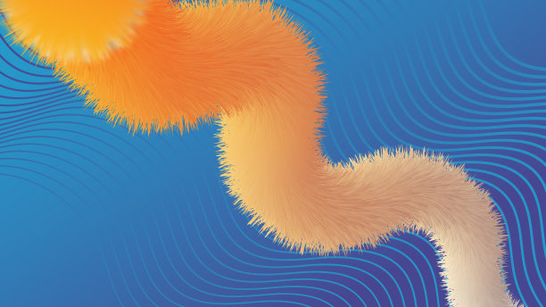 现代抽象的橙色和黄色渐变皮毛风格纹理在蓝色的背景图片下载