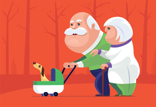 老年夫妇遛狗图片下载