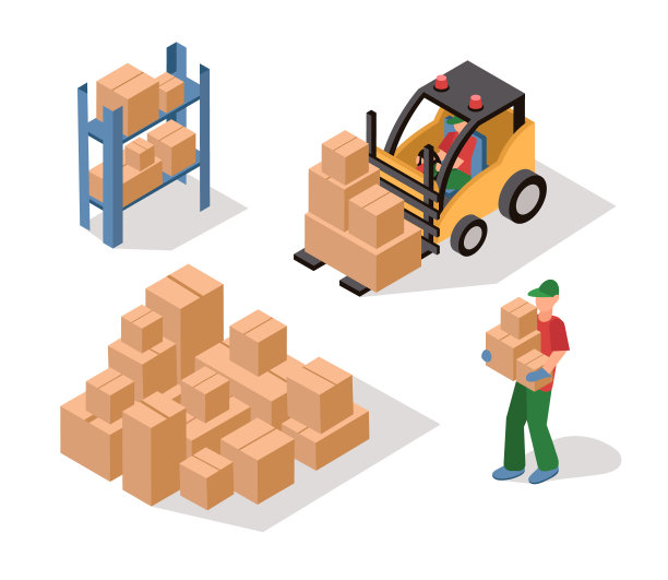 装载机和仓库的等距说明图片下载