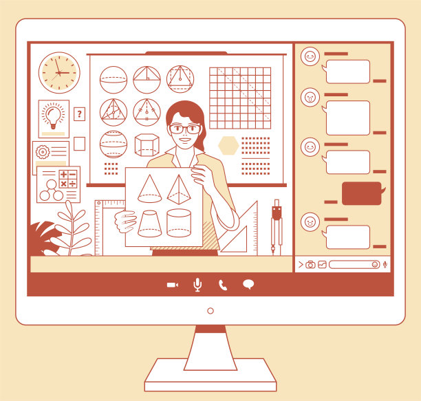 年轻女教师在电脑屏幕上教授在线课程，电子学习概念图片下载