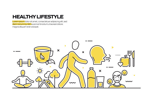 健康的生活方式概念，线风格矢量插图图片下载