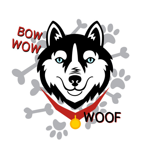 哈士奇头狗的woof，骨头，爪子矢量设计。图片下载