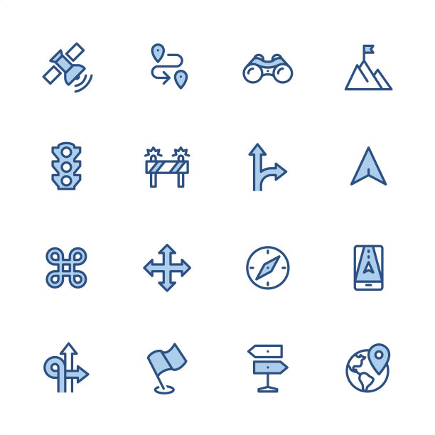 道路导航-像素完美的蓝色轮廓图标图片下载