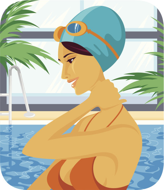 在游泳池的女人。图片下载