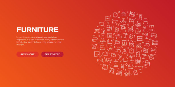 家具网络横幅线性图标，时髦的线性风格向量图片下载