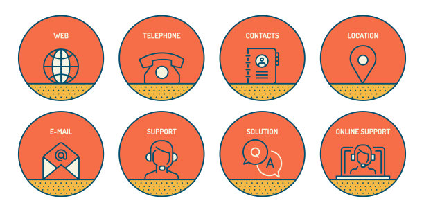 联系和支持相关的线路图标集。简单的轮廓图标。图片下载