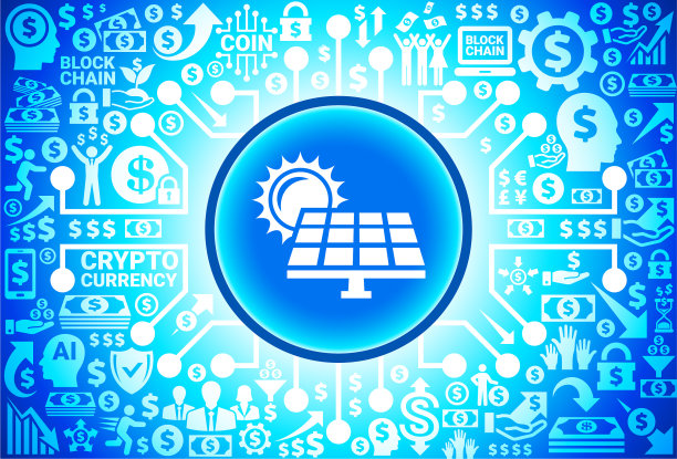 货币和加密货币背景上的太阳能面板图标图片下载