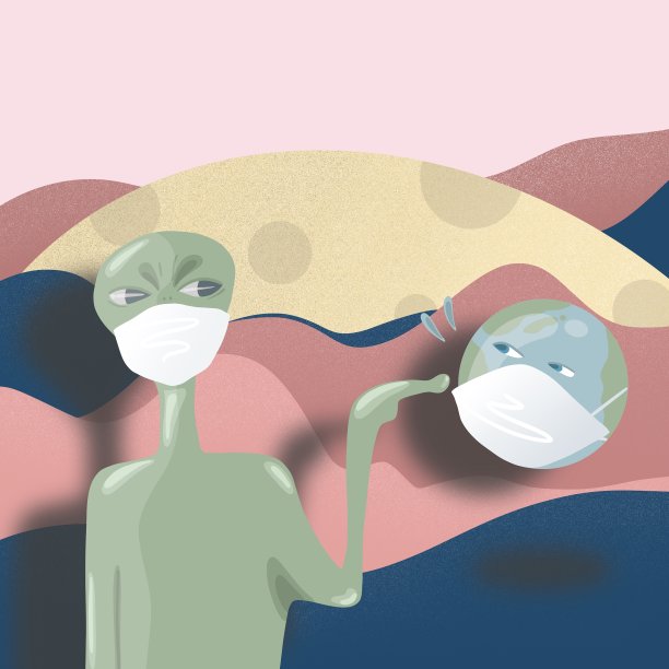 外星人和地球有联系，还戴着医用面具。图片下载