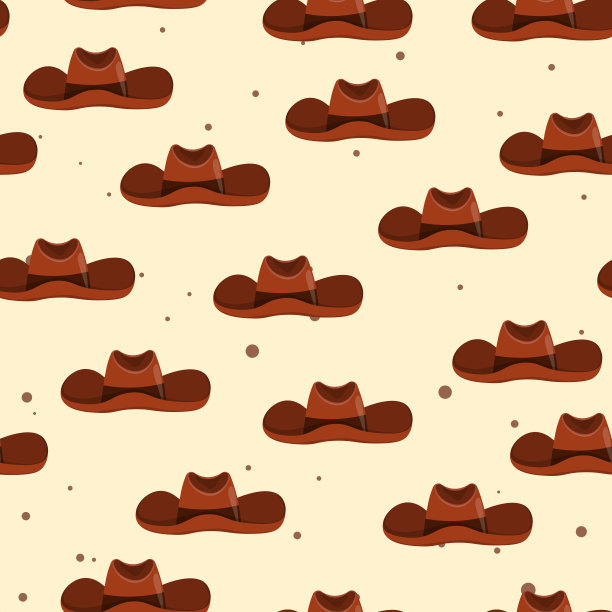 无缝图案与牛仔帽的颜色背景。矢量绘图插图图标，游戏，包装，织物，纺织品。狂野的西部，西部，牛仔的概念图片下载
