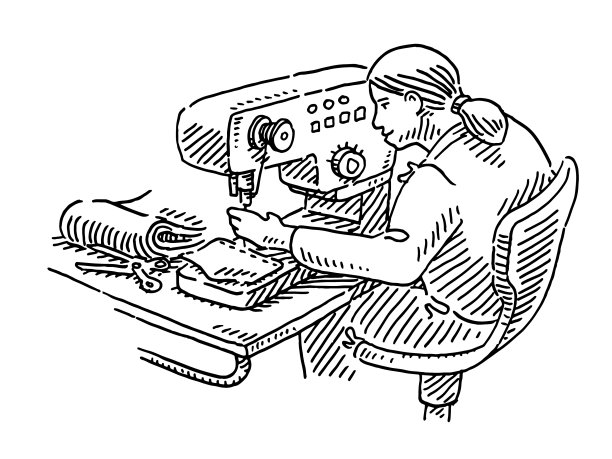 裁缝工作与缝纫机绘图图片下载