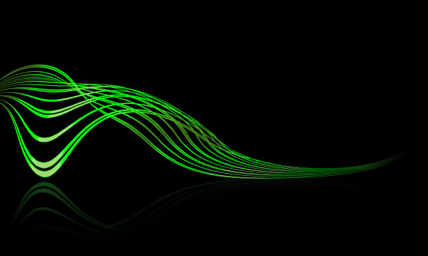 抽象的绿色波浪线在黑色的背景。图片下载