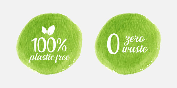 无塑料零浪费水彩徽章设计图片下载