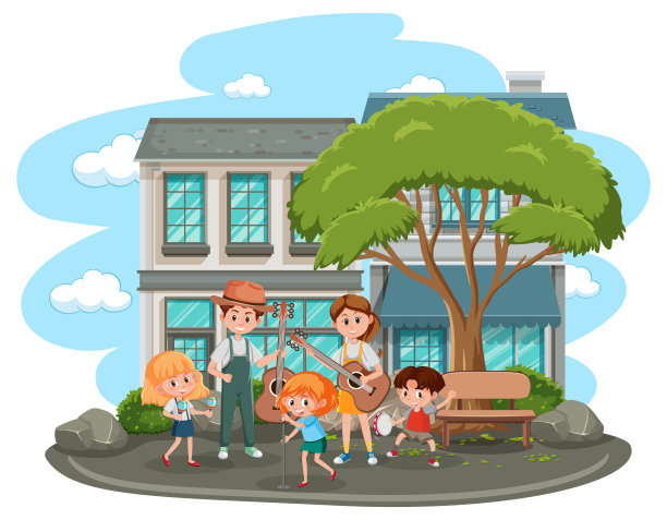 一群音乐家卡通人物在白色背景图片下载