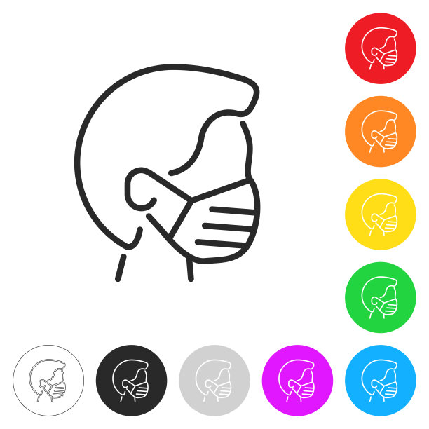 佩戴医用口罩者。按钮上不同颜色的平面图标图片下载