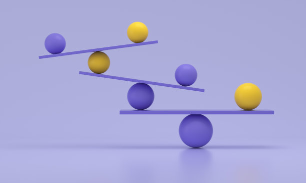 彩色几何形状与多个平衡概念背景。3D渲染。图片下载