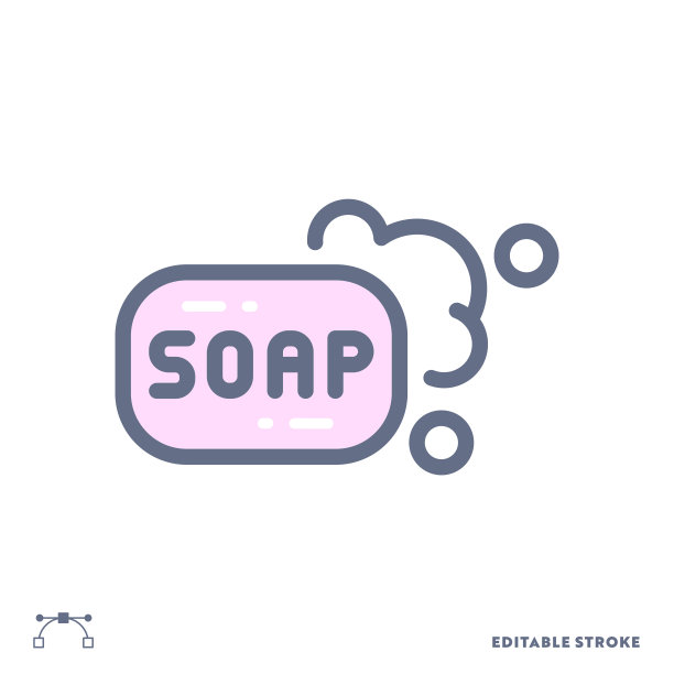 肥皂颜色平线图标与可编辑的笔画。适合网页，手机App, UI, UX和GUI设计。图片下载
