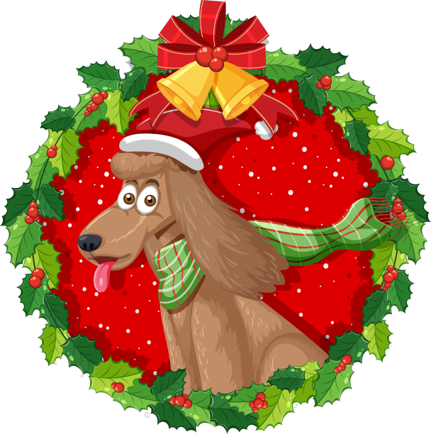 卡通狮子狗在圣诞节花环孤立图片下载