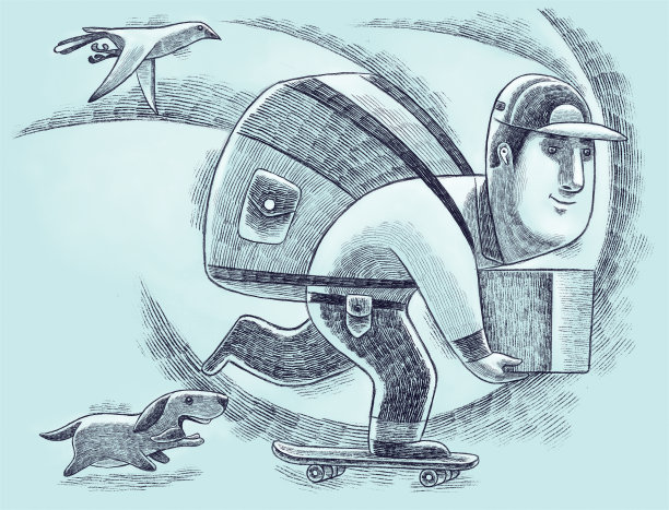 带滑板的快递箱图片下载