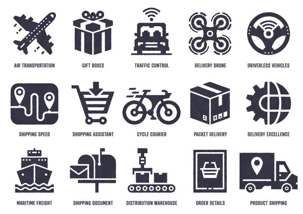 交付服务提供商矢量图标包与点画纹理效果图片下载