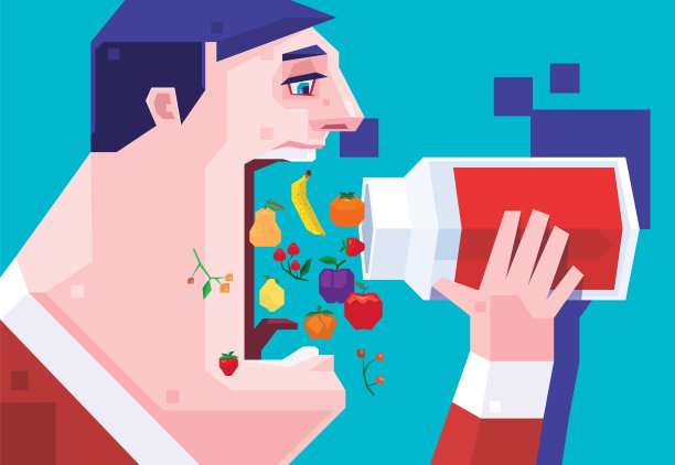 男子拿着维生素水果瓶吃水果图片下载