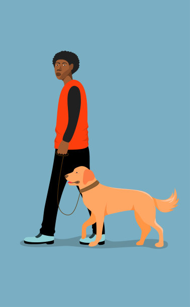 年轻黑人Vector，遛狗的角色。图片下载