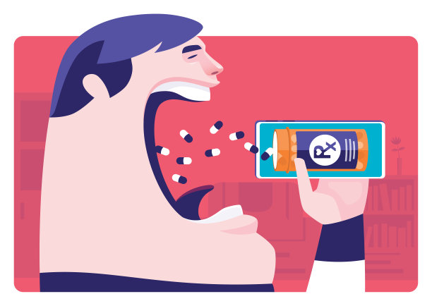 男子在智能手机上从药瓶里取胶囊图片下载