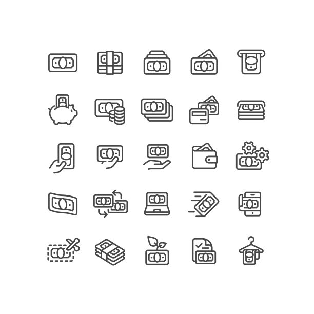 金钱和金融线图标可编辑的描边图片下载