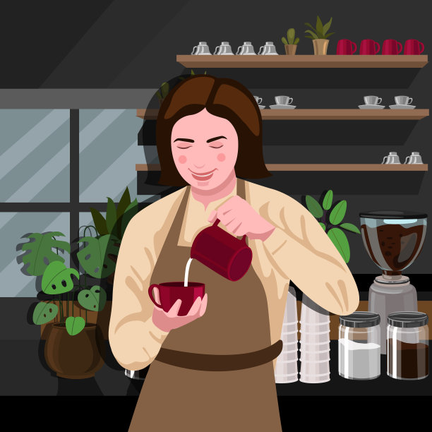 Beautiful Young woman/Barista preparing coffee with Smile in Coffee Café, Small Business Concept.图片下载