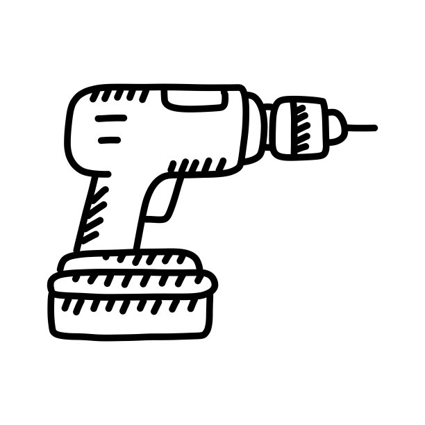 无绳钻手绘制图标，涂鸦风格矢量插图图片下载