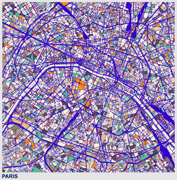 艺术插画风格的巴黎城市地图图片下载