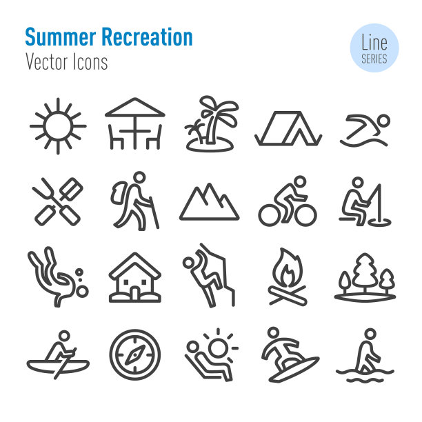 夏季娱乐图标-向量线系列图片下载