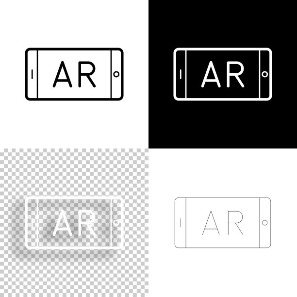 AR智能手机上的增强现实。图标设计。空白，白色和黑色背景-线图标图片下载