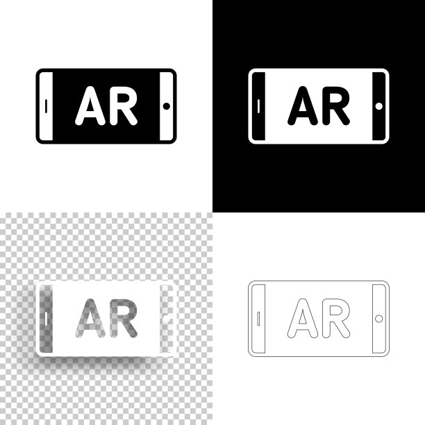 AR智能手机上的增强现实。图标设计。空白，白色和黑色背景-线图标图片下载