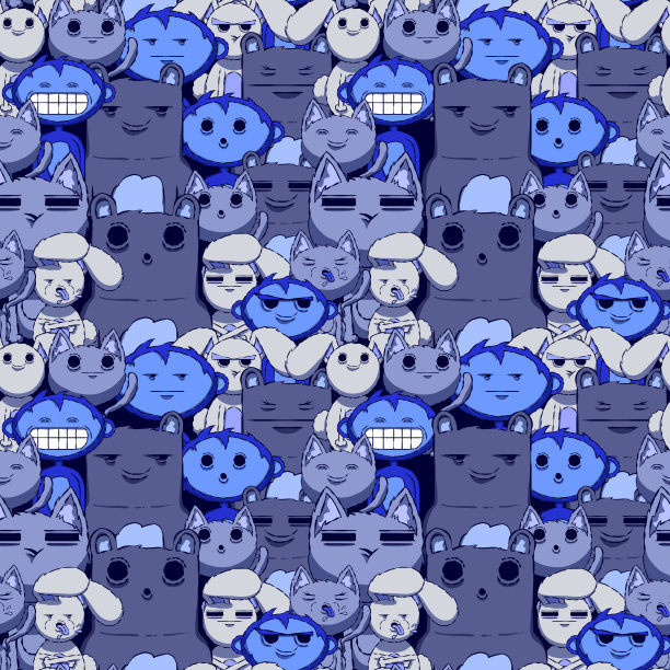 可爱动物的有趣无缝插图。动物的表情符号。图片下载