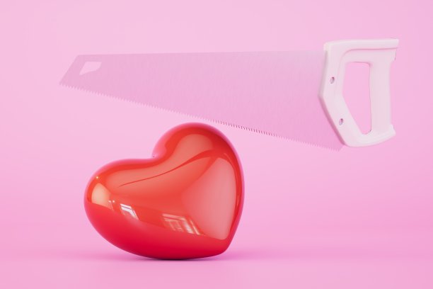 单恋和财产分割的概念。心和喝在一个柔和的背景。三维渲染图片下载