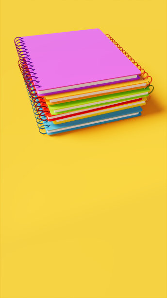 不同颜色的笔记本按栏排列，学校和教育主题，3d插图图片下载