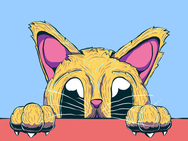 手绘可爱的插图-猫从桌子上偷看图片下载