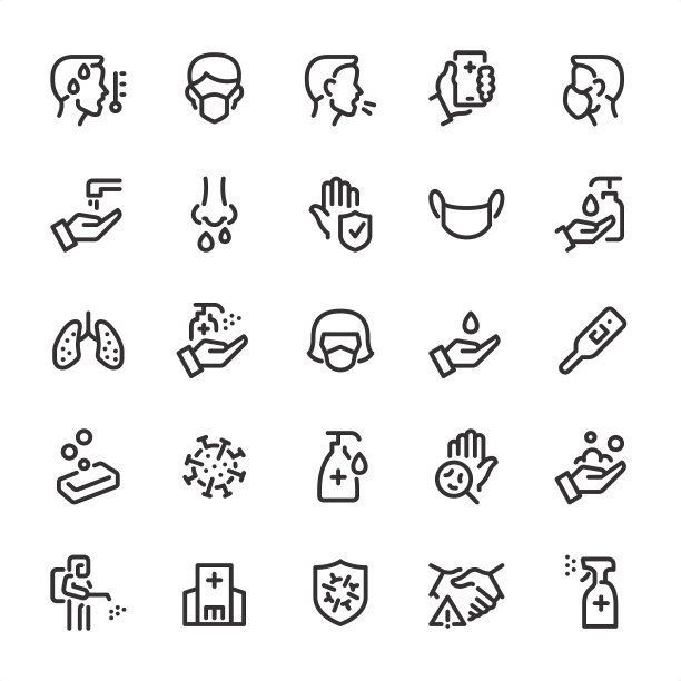 Covid-19病毒预防-完美像素线条图标图片下载