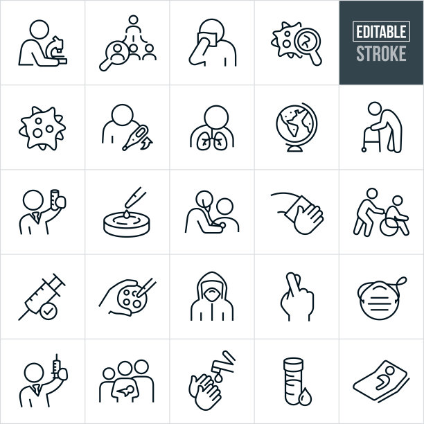 传染病细线图标-可编辑的笔画图片下载