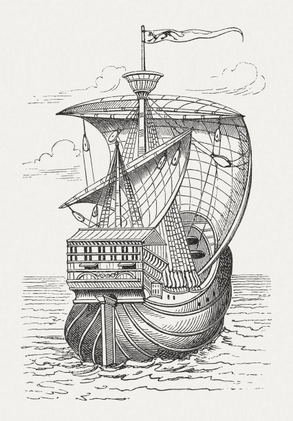 克里斯托夫·哥伦布的船，木刻，出版于1888年图片下载