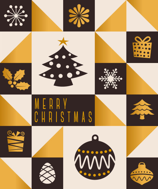 几何圣诞贺卡金色和黑色图片下载