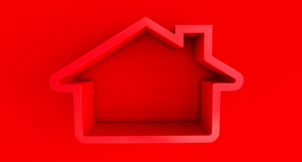 红色的家庭图标在彩色的红色背景图片下载