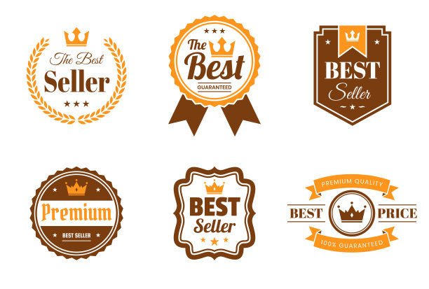 一套“最佳”橙色徽章和标签-设计元素图片下载