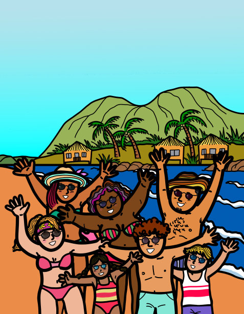 一群多样性的人在海滩度假图片下载