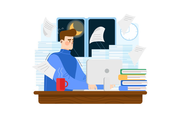 疲惫的人在电脑前工作到深夜。图片下载