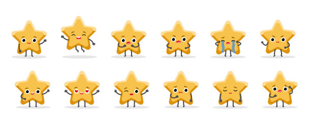 一套可爱的情感的金色星星的字符图片下载