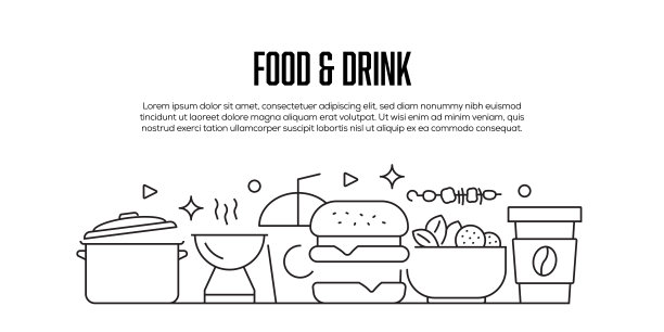 食品和饮料相关的现代线条风格横幅设计图片下载