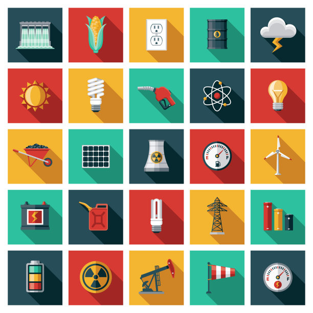 能源，动力和燃料发电图标集图片下载