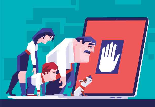 疲惫的夫妇和儿子看着停止标志的笔记本电脑图片下载