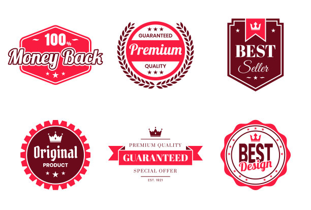 一套红色徽章及标签-设计元素图片下载